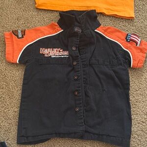 Harley-Davidson Racing Style Black and Orange Button Down Shirt